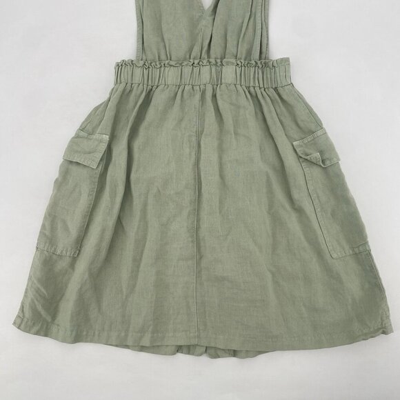 ZARA Size S Sage Green Sleeveless Linen V-Neck Pinafore Dress Overall Mini - Picture 11 of 12